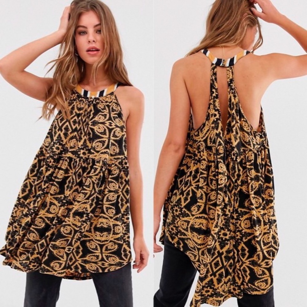 NWT Free People Mimi Tunic Top Black and Yellow